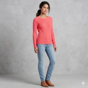 American Eagle Womens Size Medium Coral Pink Textured Knit Sweater Back Zip